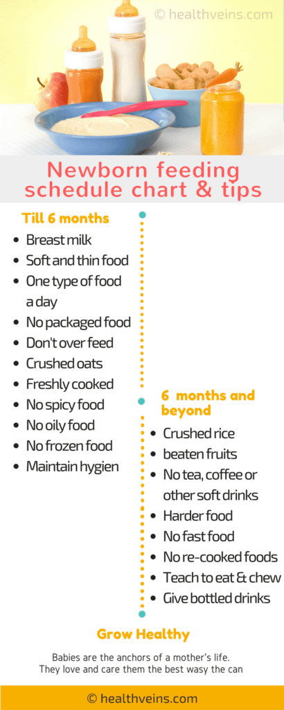 Newborn feeding schedule chart – Before and after 6 Months of birth